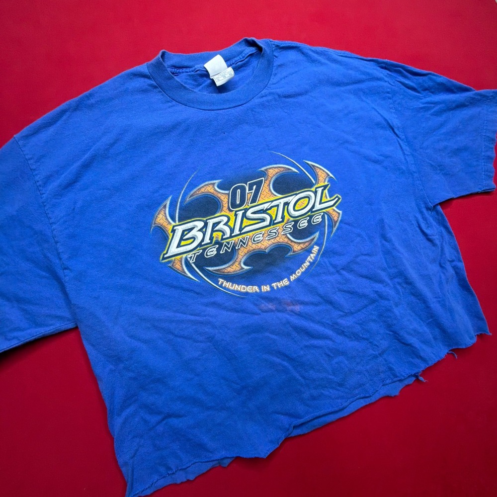 Vintage 2007 Bristol Tennessee Thunder In The Mountain Flame Spade Cropped T XL